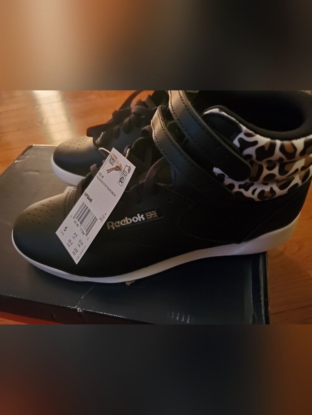 Reebok Freestyle Junior Hi High Top Sneakers Black With Cheetah/Leopard Print - Picture 6 of 8